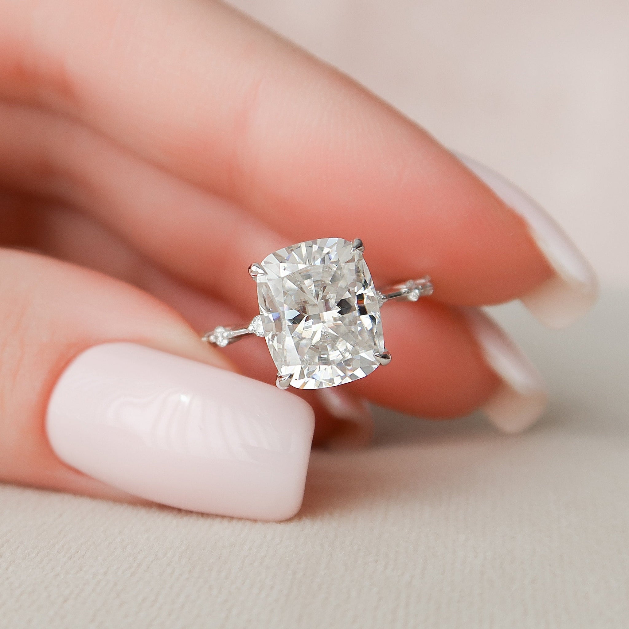 5.0CT Elongated Cushion Moissanite Solitaire Dainty Style Engagement Ring