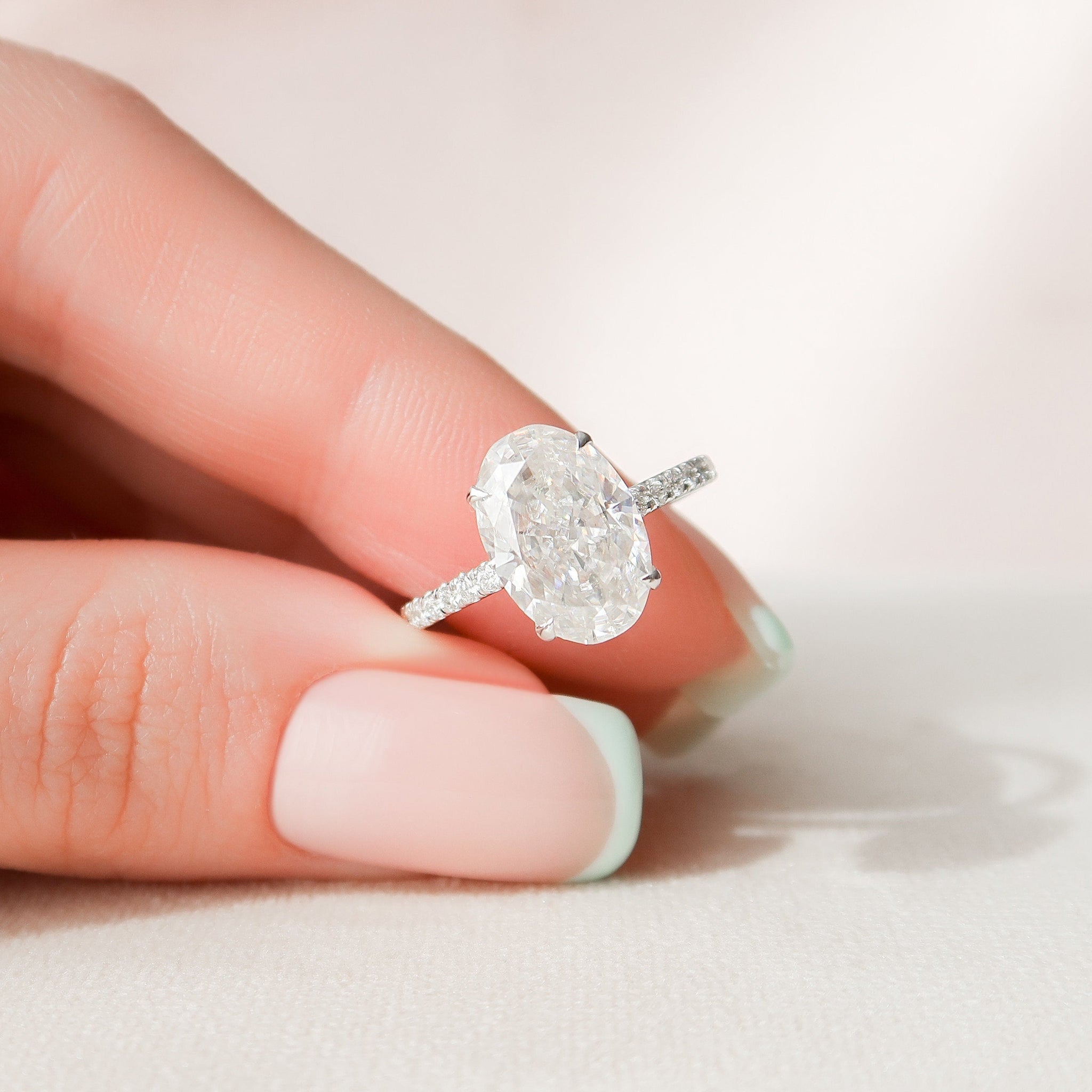 3.50CT Oval Moissanite Hidden Halo Pave Setting Engagement Ring