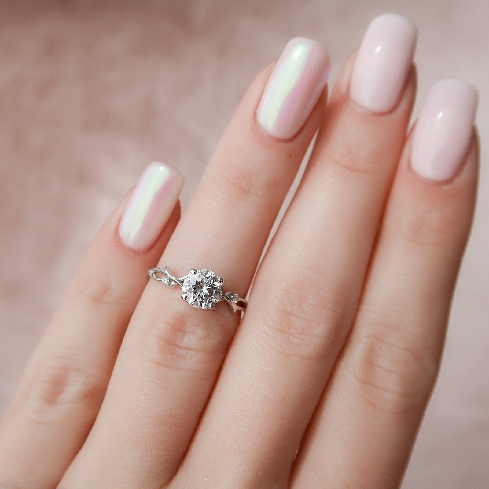 1.03CT Round Cut Twig Style Moissanite Diamond Engagement Ring