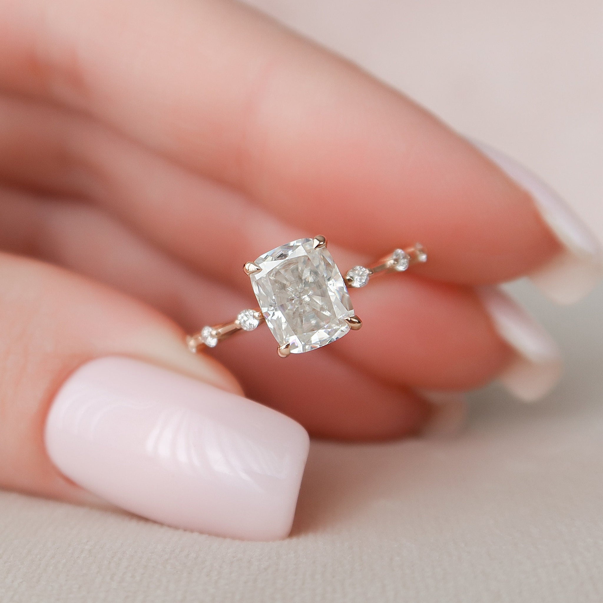 2.20 CT Elongated Cushion Moissanite Solitaire Dainty Style Engagement Ring