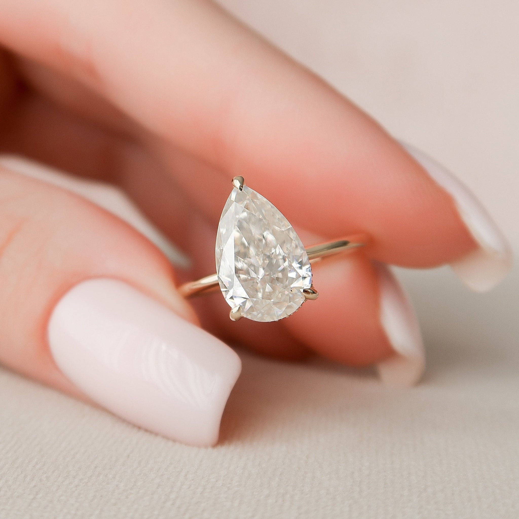 3.0CT Pear Moissanite Solitaire Hidden Halo Engagement Ring