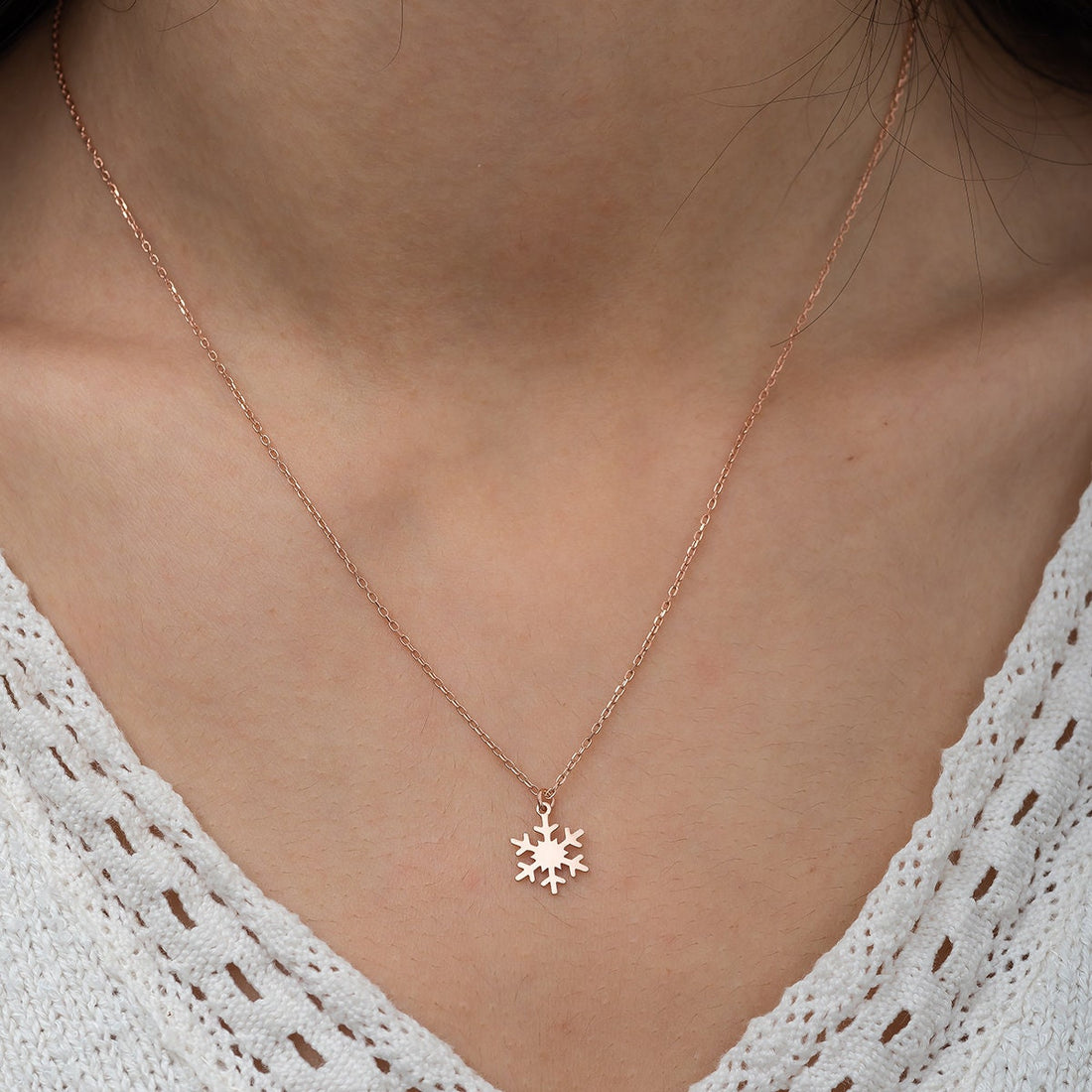 Snowflake Necklace 14k Solid Gold Pendant for Christmas Gift