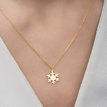 Solid Plain Gold Snowflake Pendant Necklace