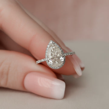 2.0CT Pear Moissanite Halo Pave Setting Engagement Ring