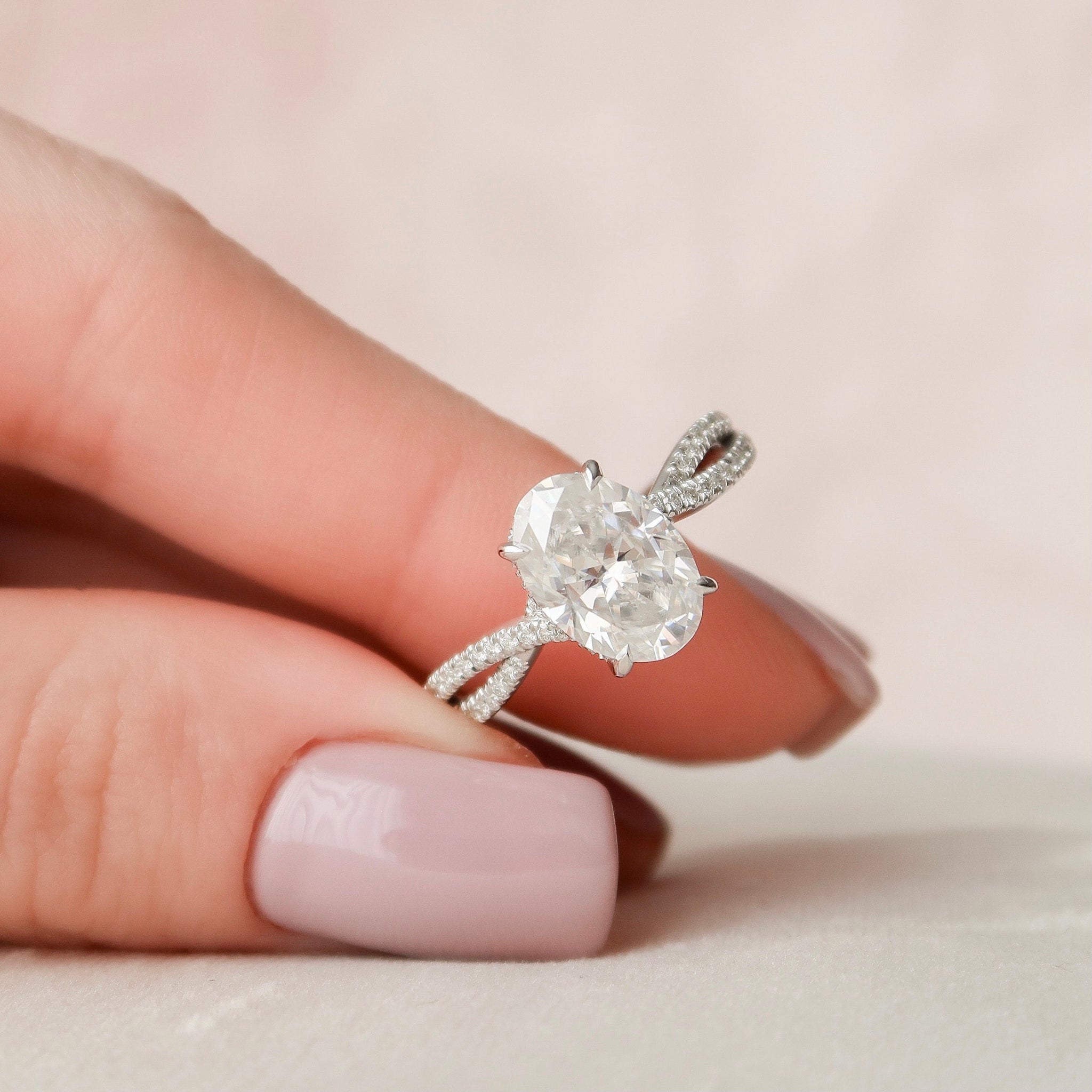 3.0CT Oval Moissanite Solitaire Split Shank Style Engagement Ring