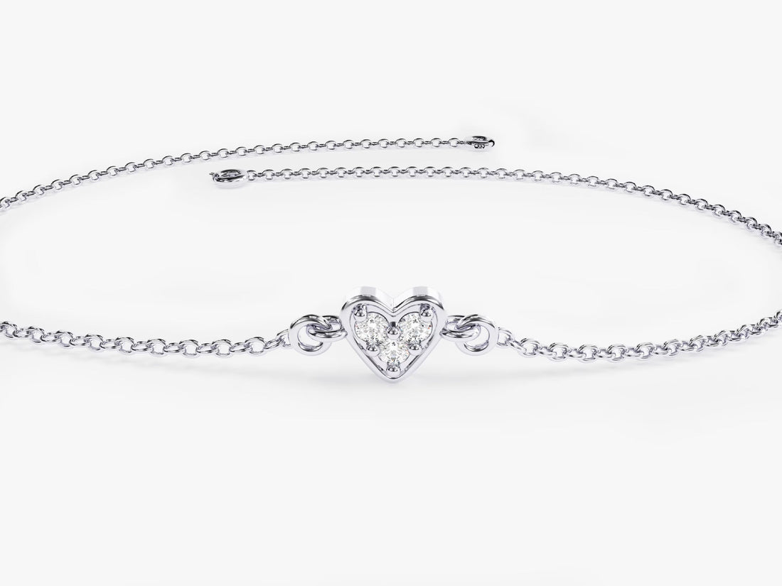 Round Cut Diamond Tiny Heart Bracelet for Valentine Gift