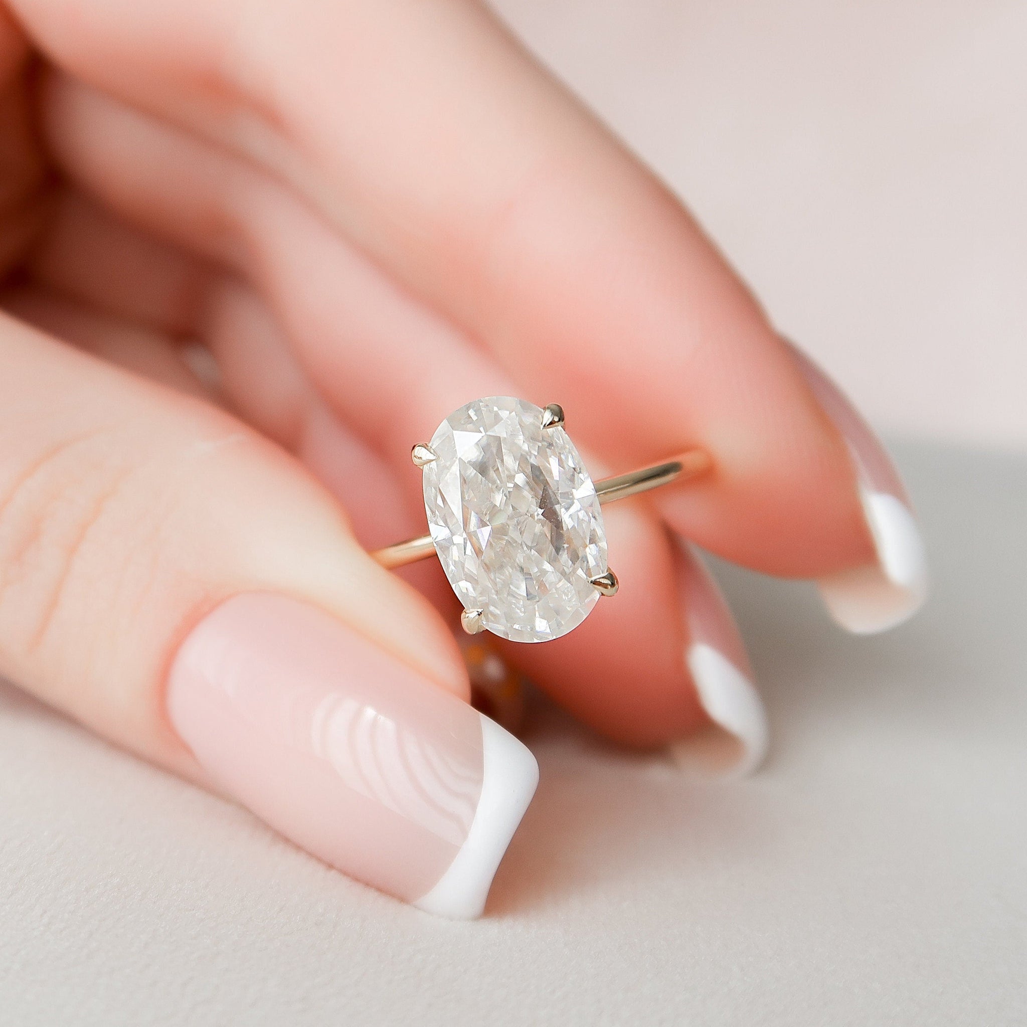 3.50CT Oval Moissanite Solitaire Hidden Halo Engagement Ring