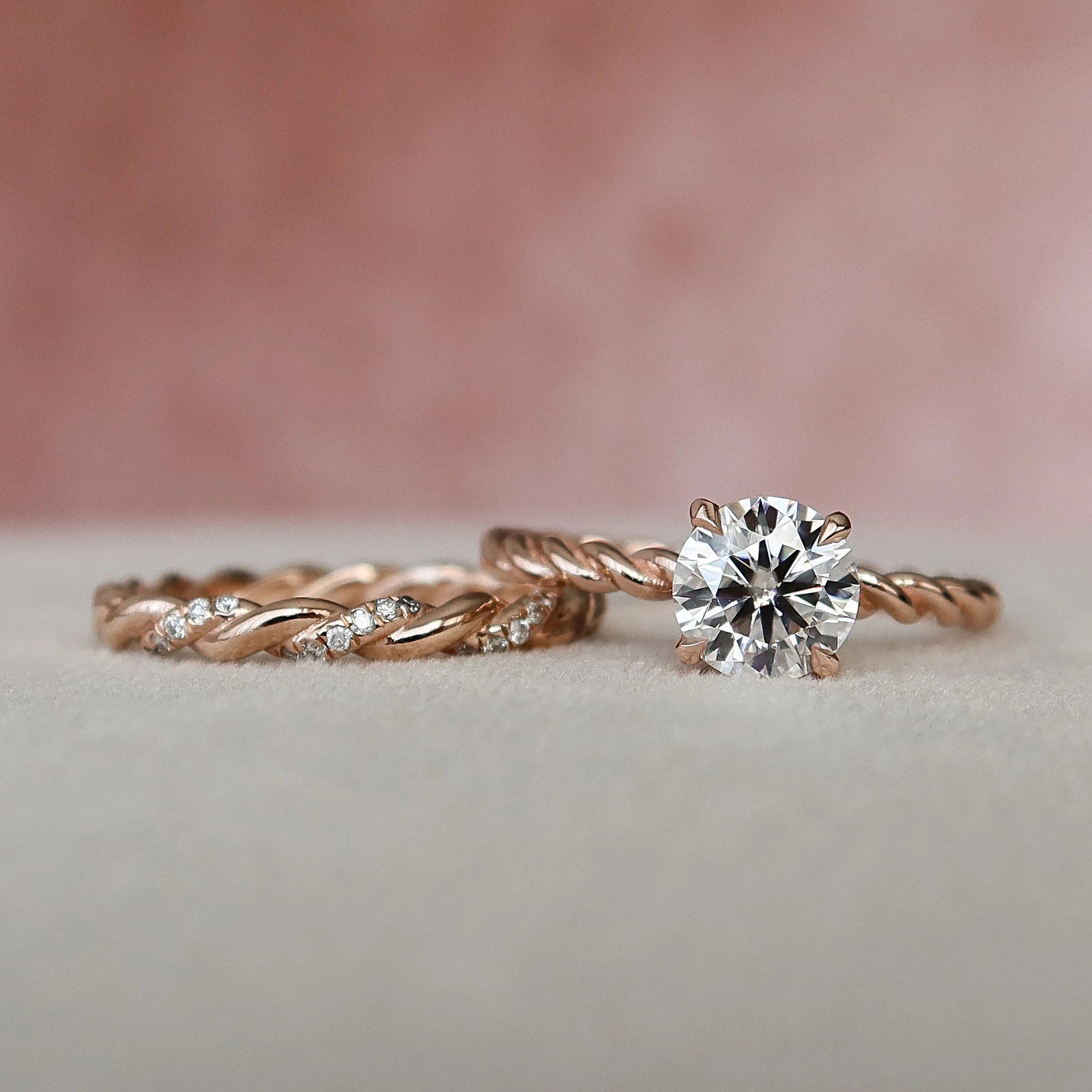 1.0CT Round Cut Moissanite Braided Bridal Ring Set