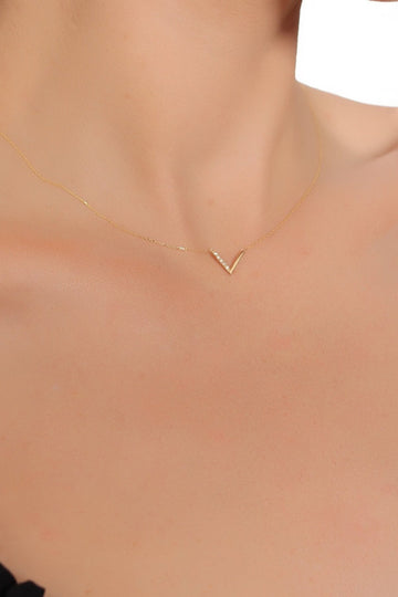 Elegant Gold Diamond Necklace V Shaped Necklace for Her