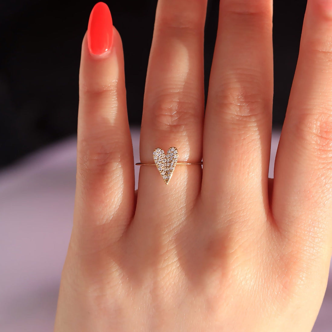 Small Pave Heart Round Cut Diamond Ring for Valentines Gift