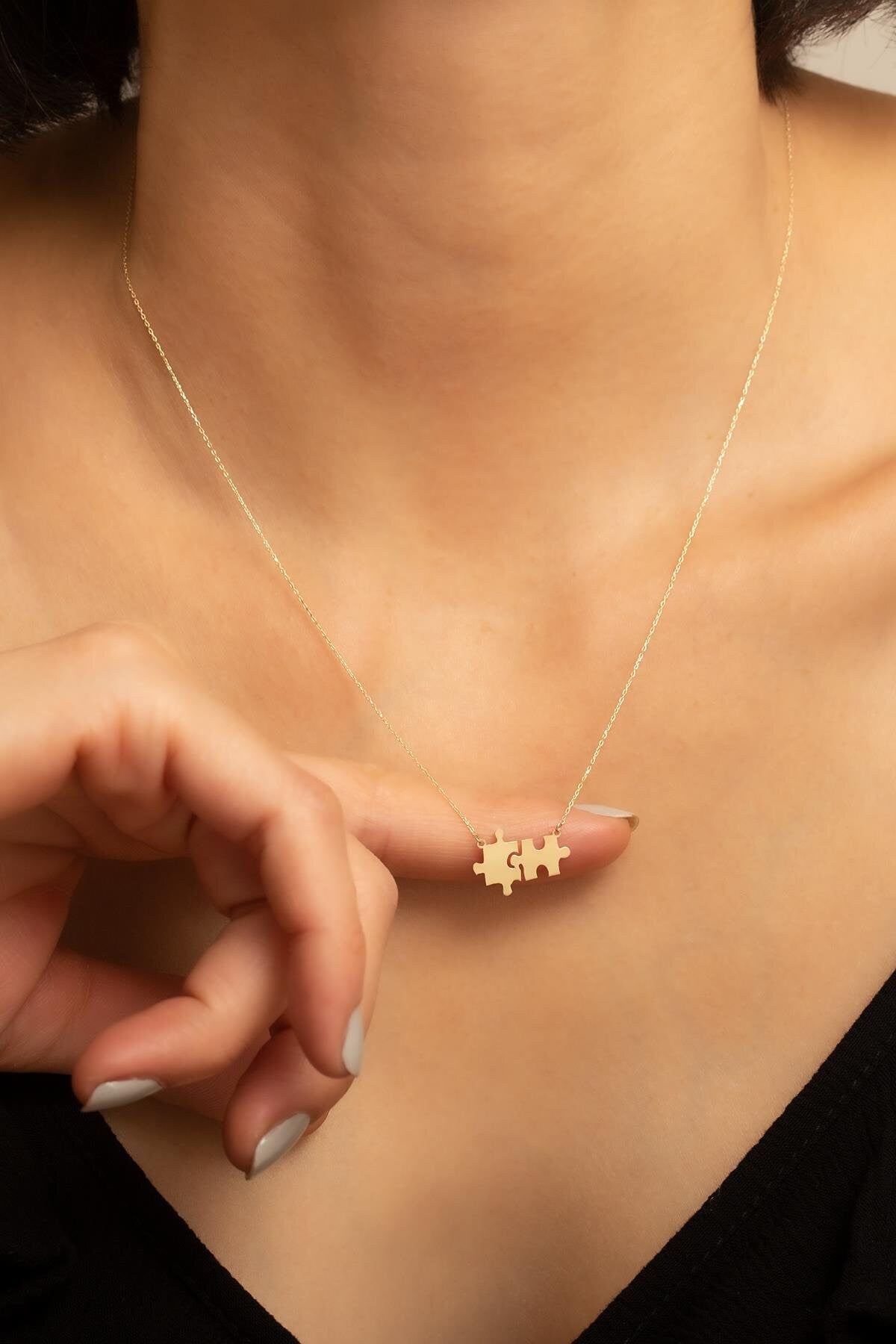 14K Solid Gold Puzzle Necklace Pendant for Valentine Gift