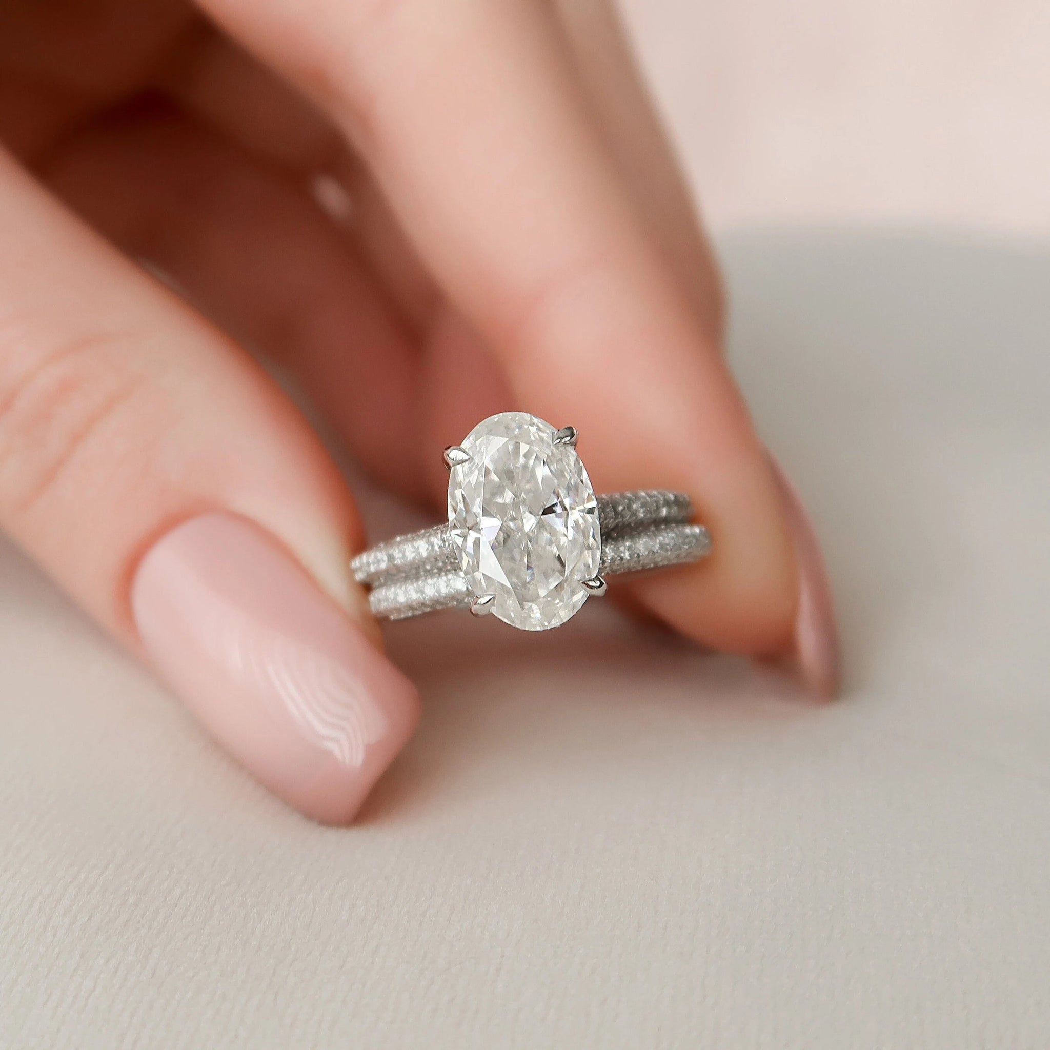 3.55 CT Oval Cut Moissanite Solitaire Bridal Ring Set