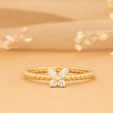 0.18 TCW Round & Marquise Cut Butterfly Gold Moissanite Wedding Band