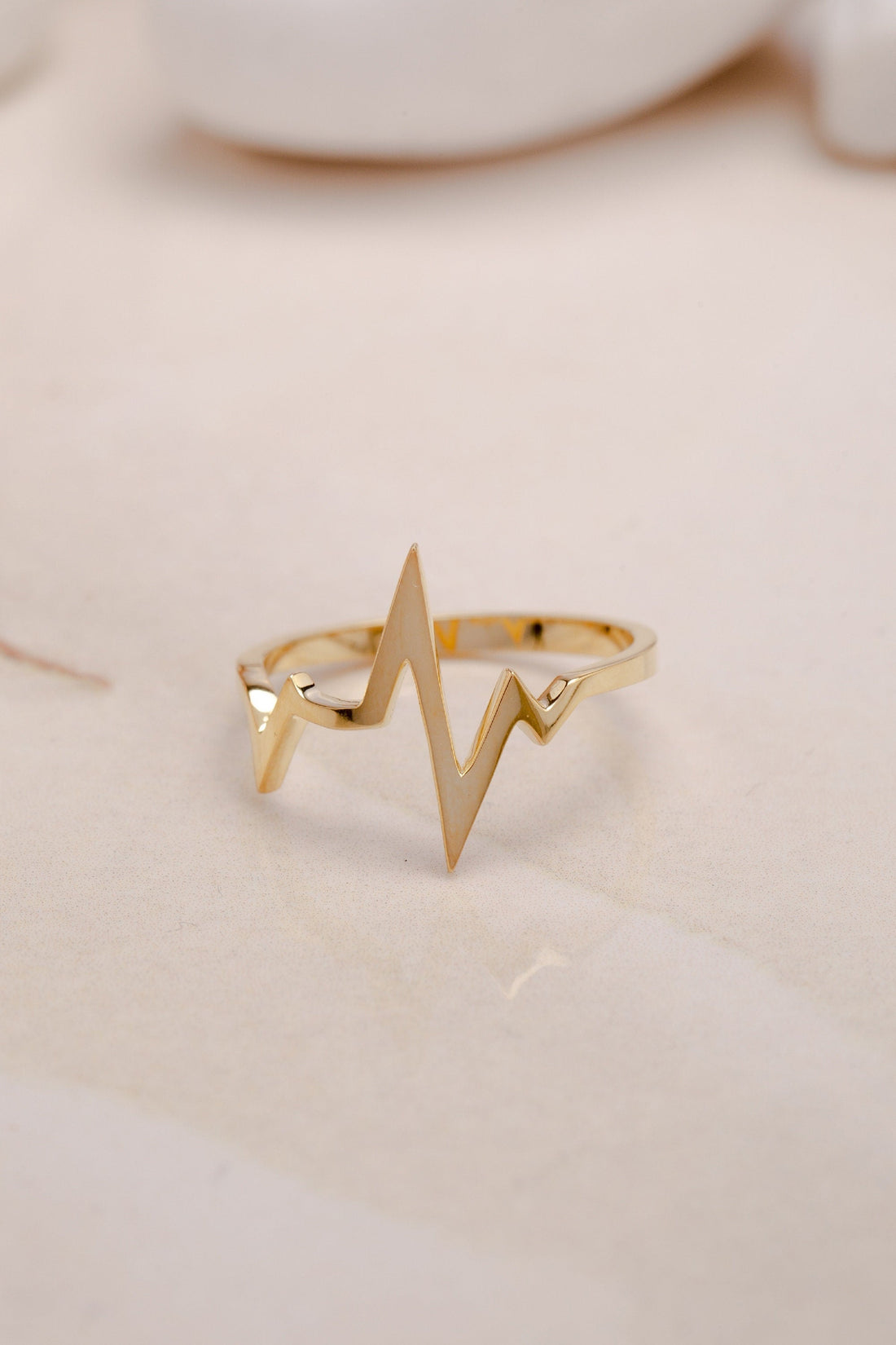 14K Gold Heartbeat Initial Ring Gift for Women