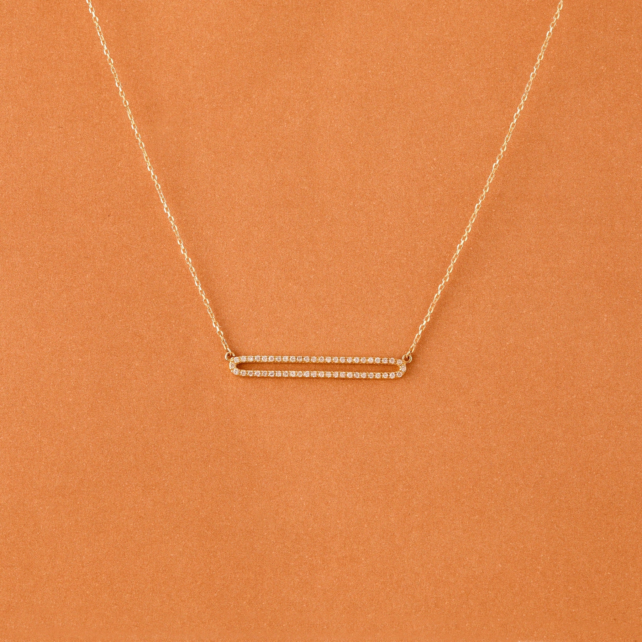 Round Cut Diamond Rectangle Shape Necklace for Her