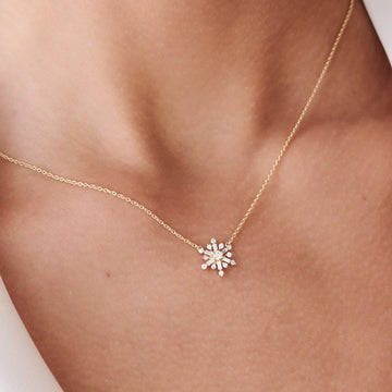 Baguette and Round Cut Layering Snowflake Necklace for Her