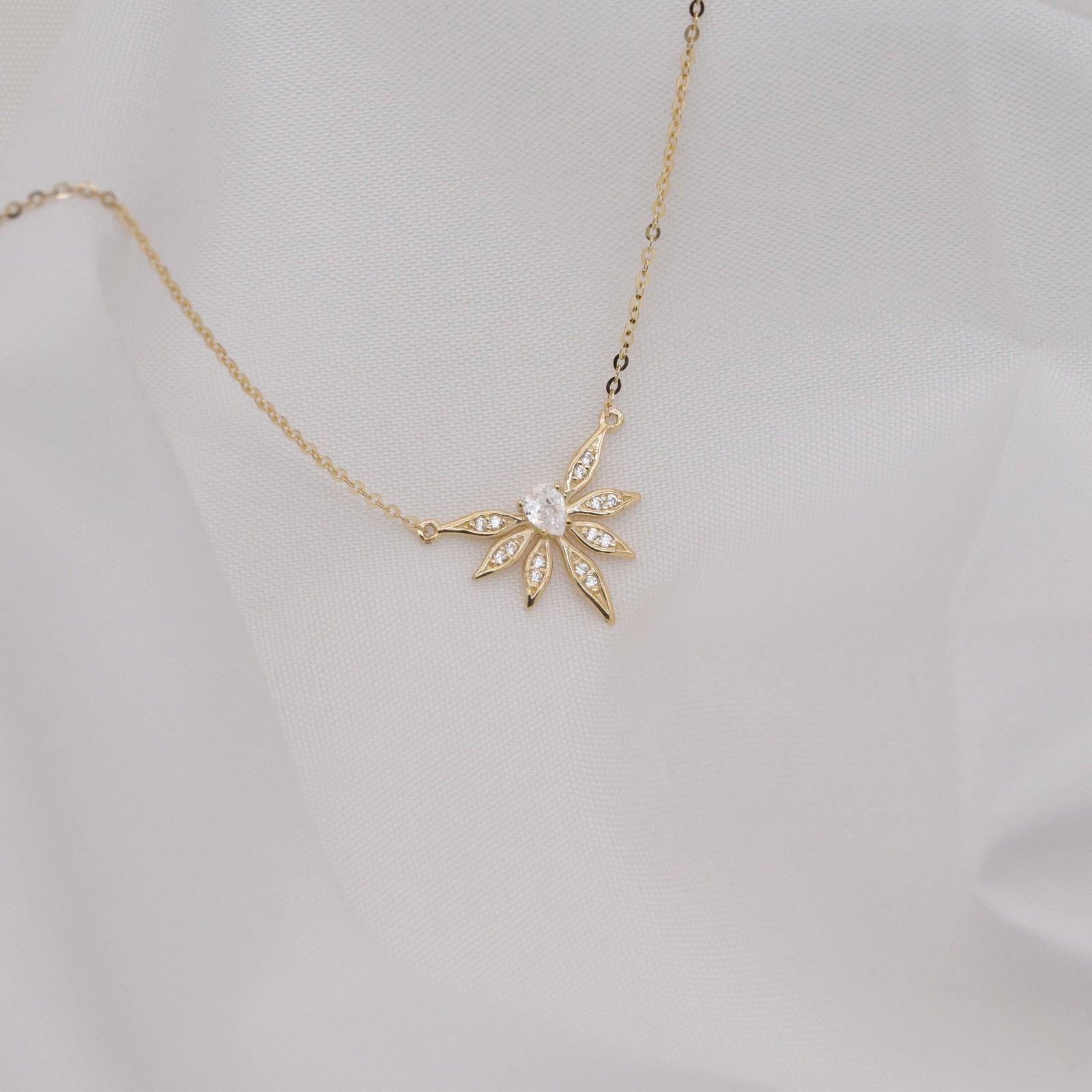 Round & Pear Cut Diamond Leaf Necklace for Everyday Jewelry