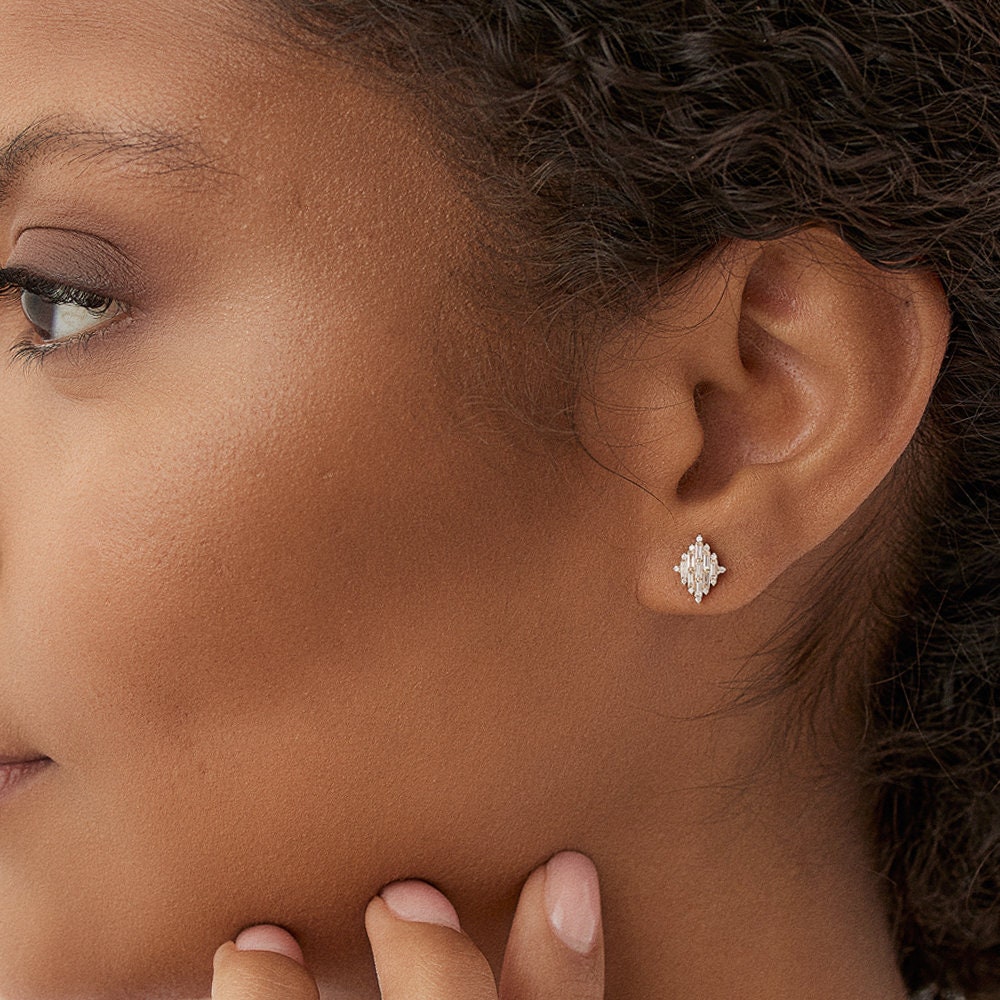 Baguette & Round Cut Diamond Unique Studs Earrings for Christmas Gift