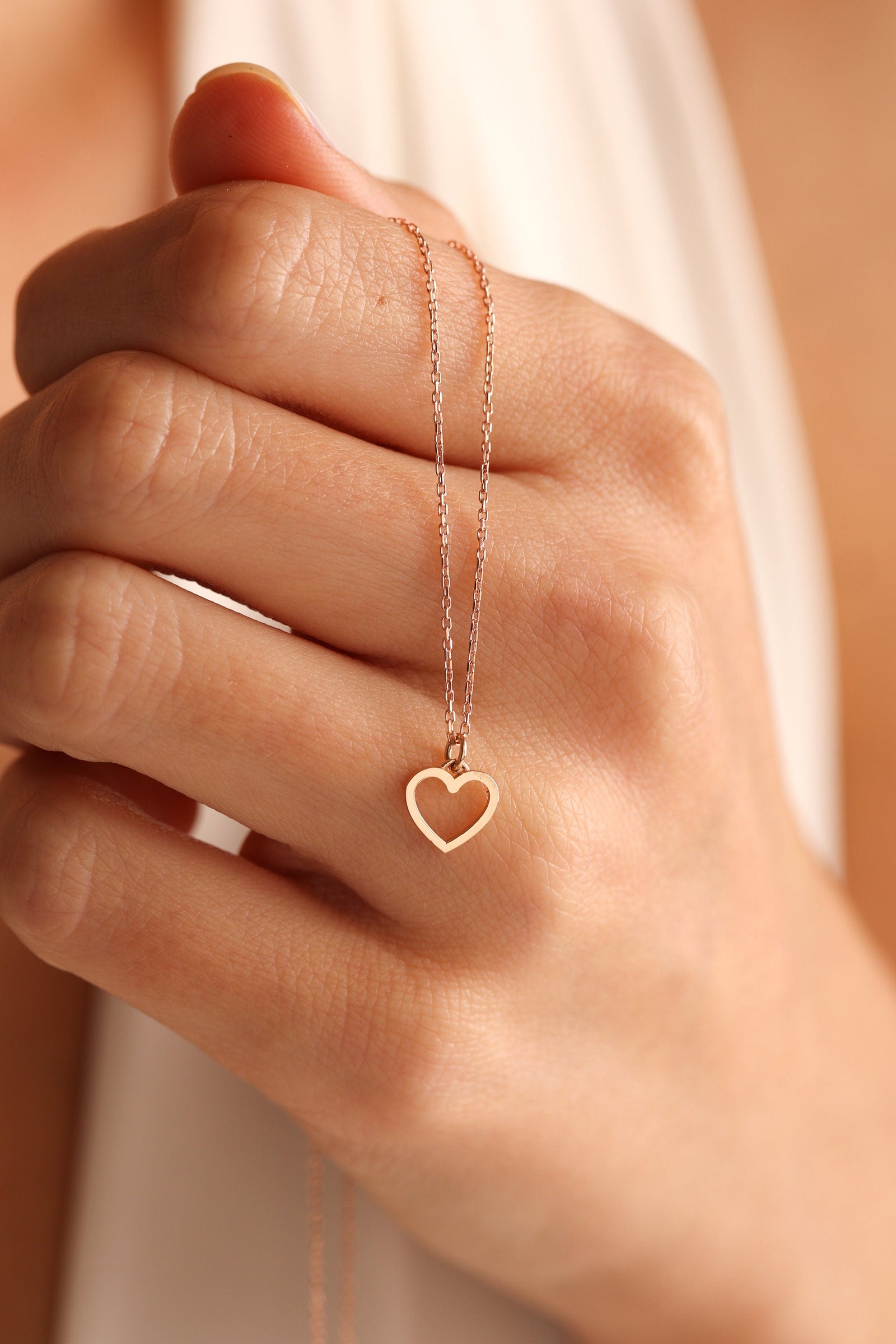 14K Solid Gold Heart Necklace Pendant for Valentine Gift