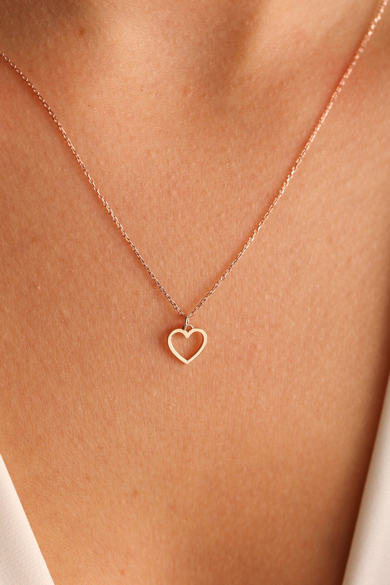 14K Solid Gold Heart Necklace Pendant for Valentine Gift