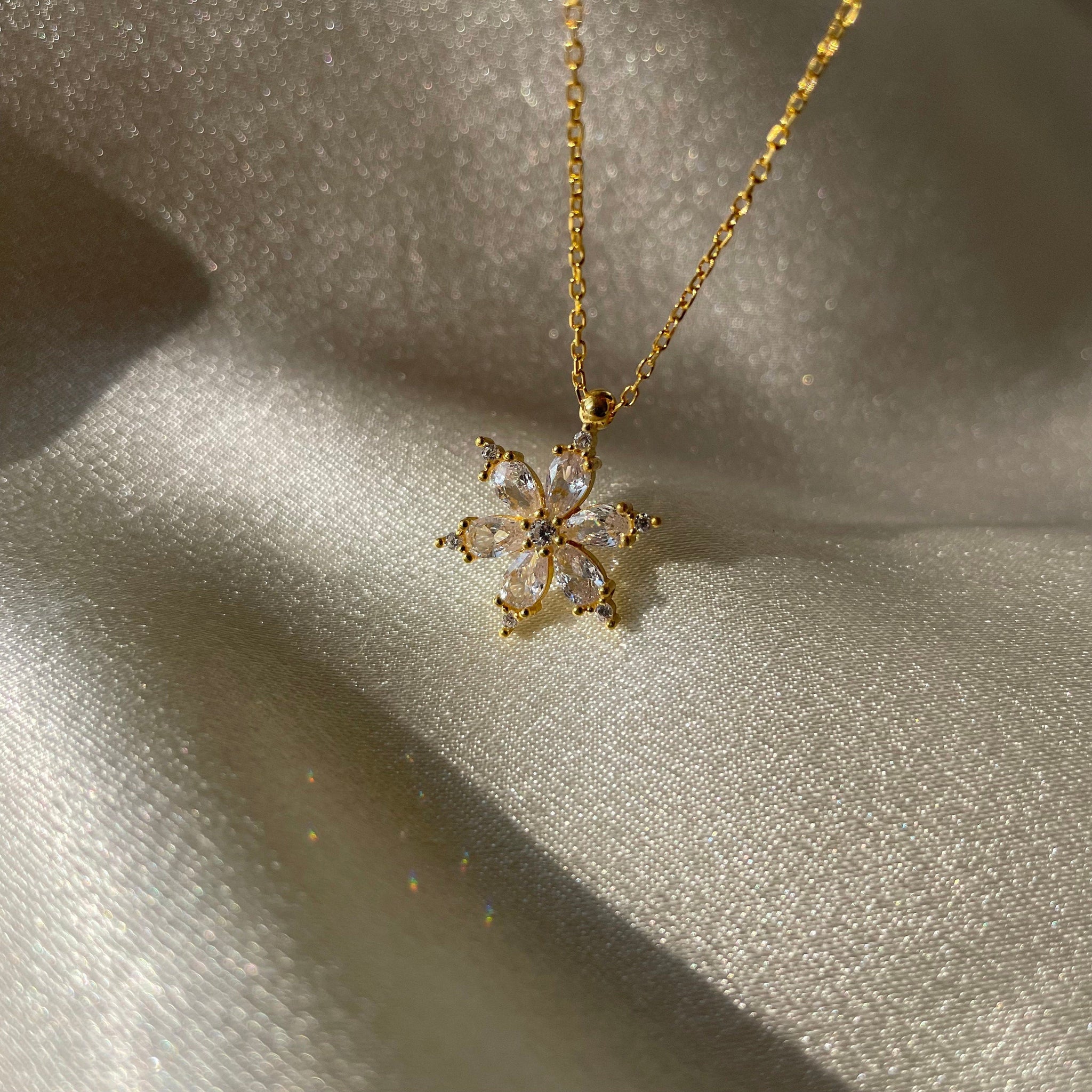 Round & Pear Cut Diamond White Snowflake Necklace for Women