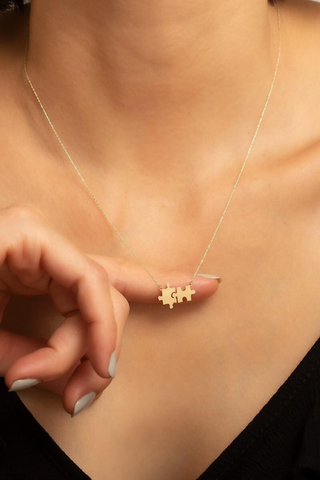 14K Solid Gold Puzzle Necklace Pendant for Valentine Gift