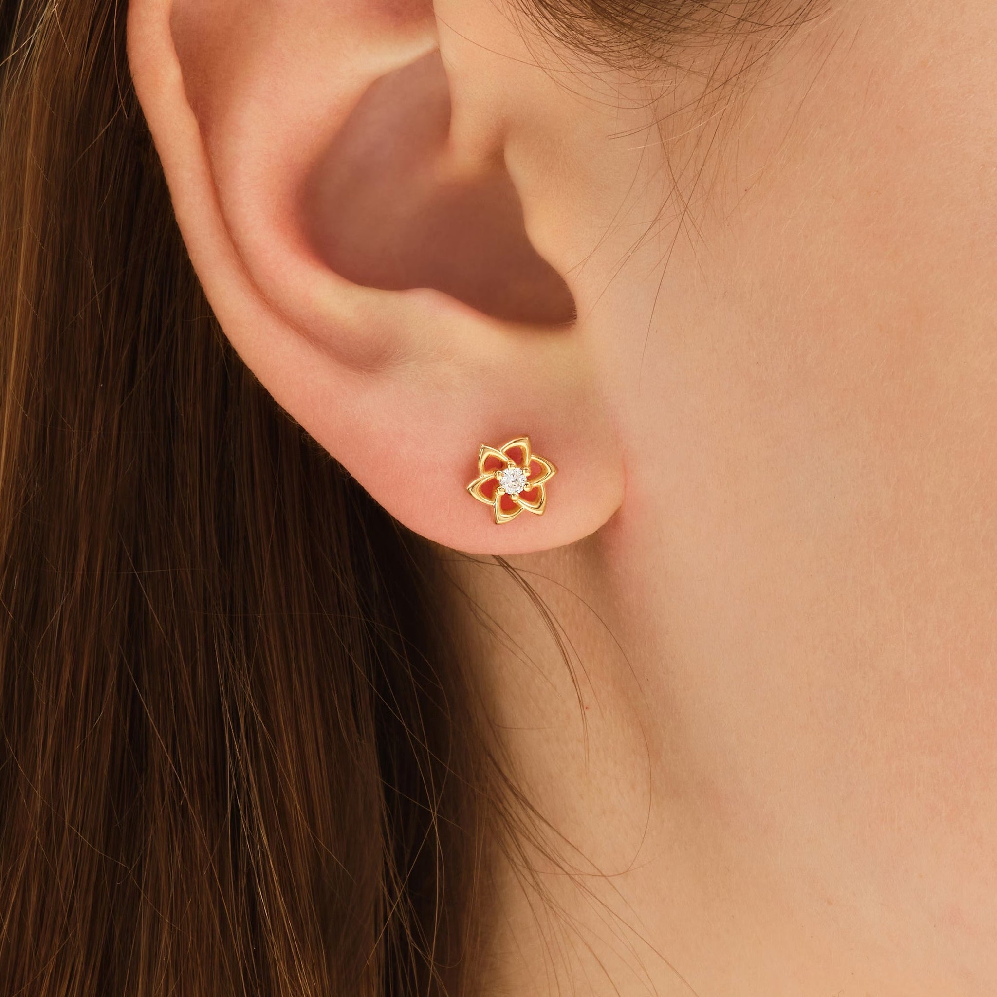 Round Cut Diamond Floral Studs Earrings for Halloween Gift
