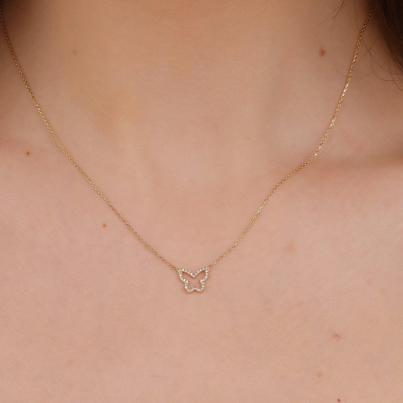 0.07 TCW Round Cut Butterfly Moissanite Diamond Necklace