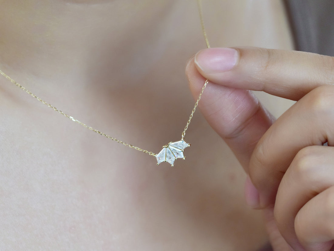 Rhombus Cut Diamond Flower Pendant Necklace Gift for Women