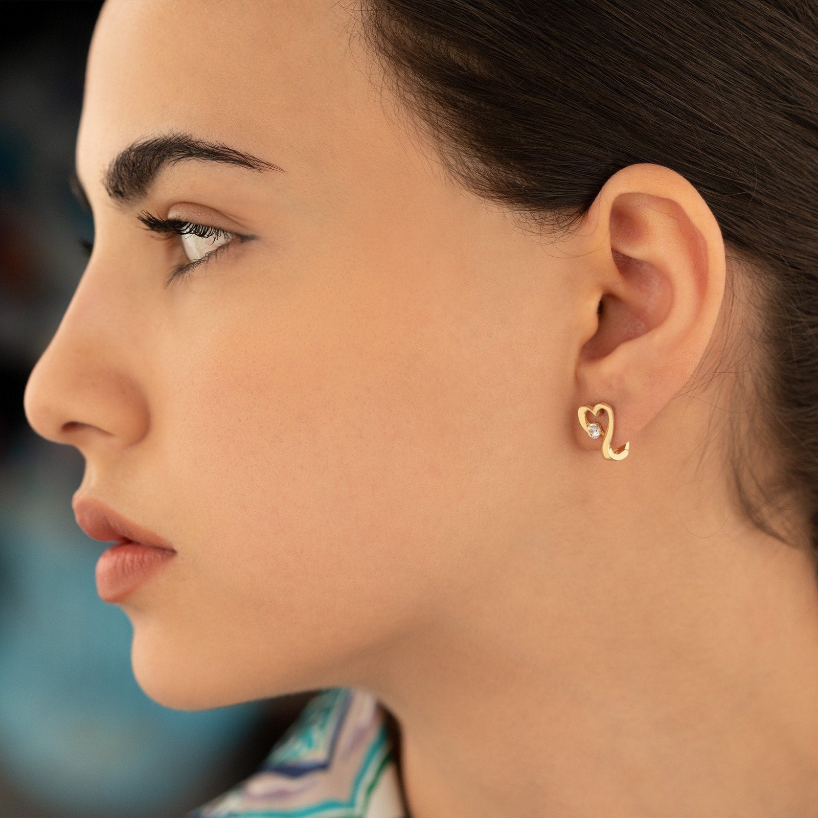 Round Cut Diamond Heart Earrings for Anniversary Gift