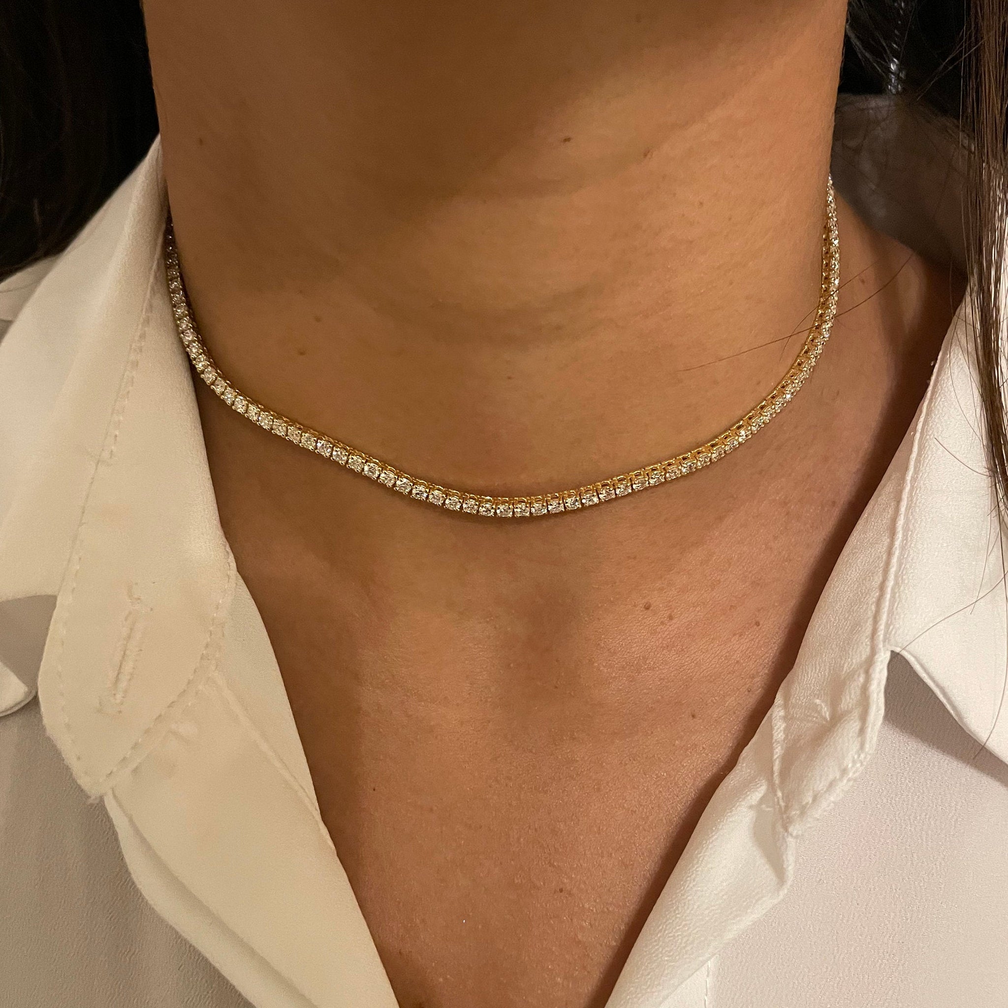 Round Cut Diamond Choker Tennis Necklace Gift for Her