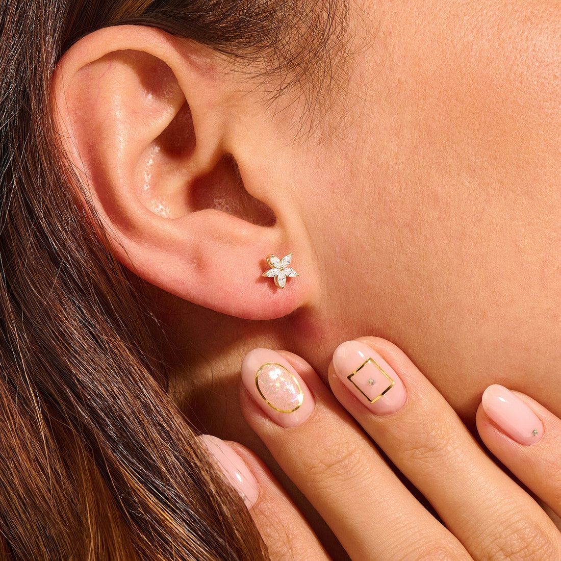 Marquise Cut Moissanite Diamond Flower Earrings in Yellow Gold