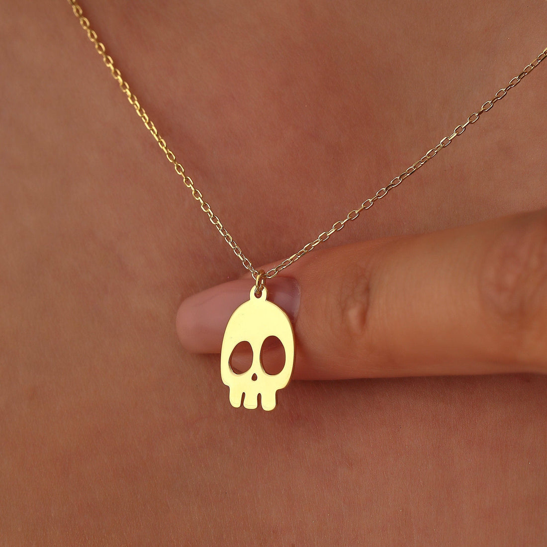 Solid Plain Gold Halloween Skull Ghost Pendant Necklace