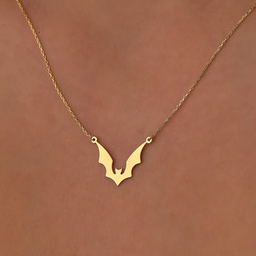 Solid Plain Gold Halloween Dainty Bat Pendant Necklace