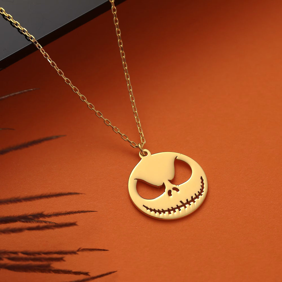 Solid Plain Gold Halloween Skully Pendant Necklace