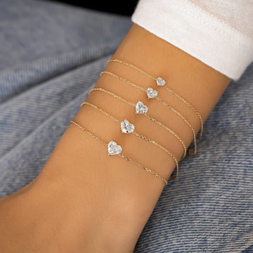 Heart Cut Solitaire Diamond Bracelet for Valentine's Day Gift