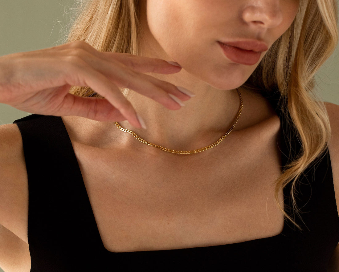 Cuban Link Thin Chain Necklace for Her in 14K Yellow Gold