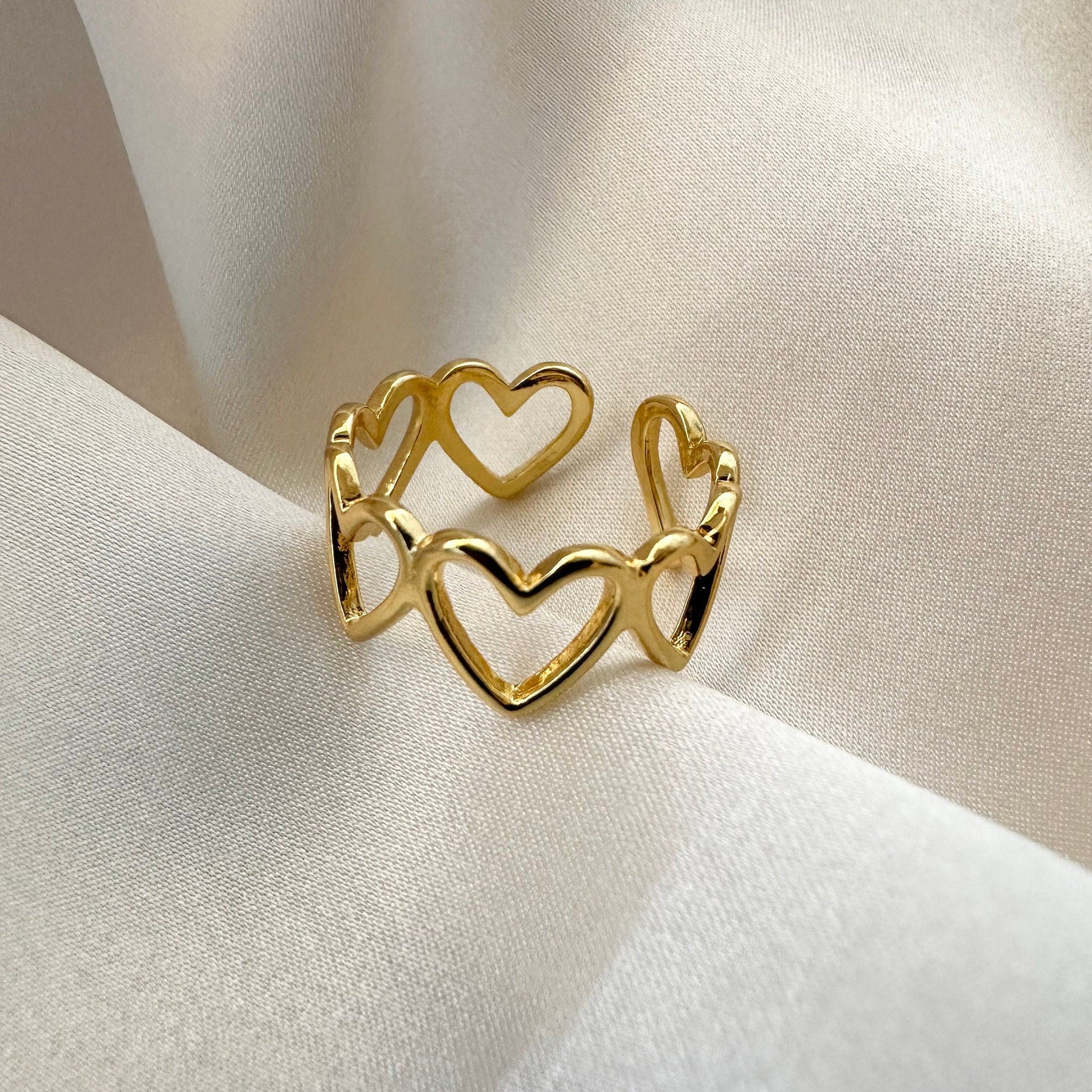 Thin Gold Love Heart Adjustable Ring for Valentine's Gift