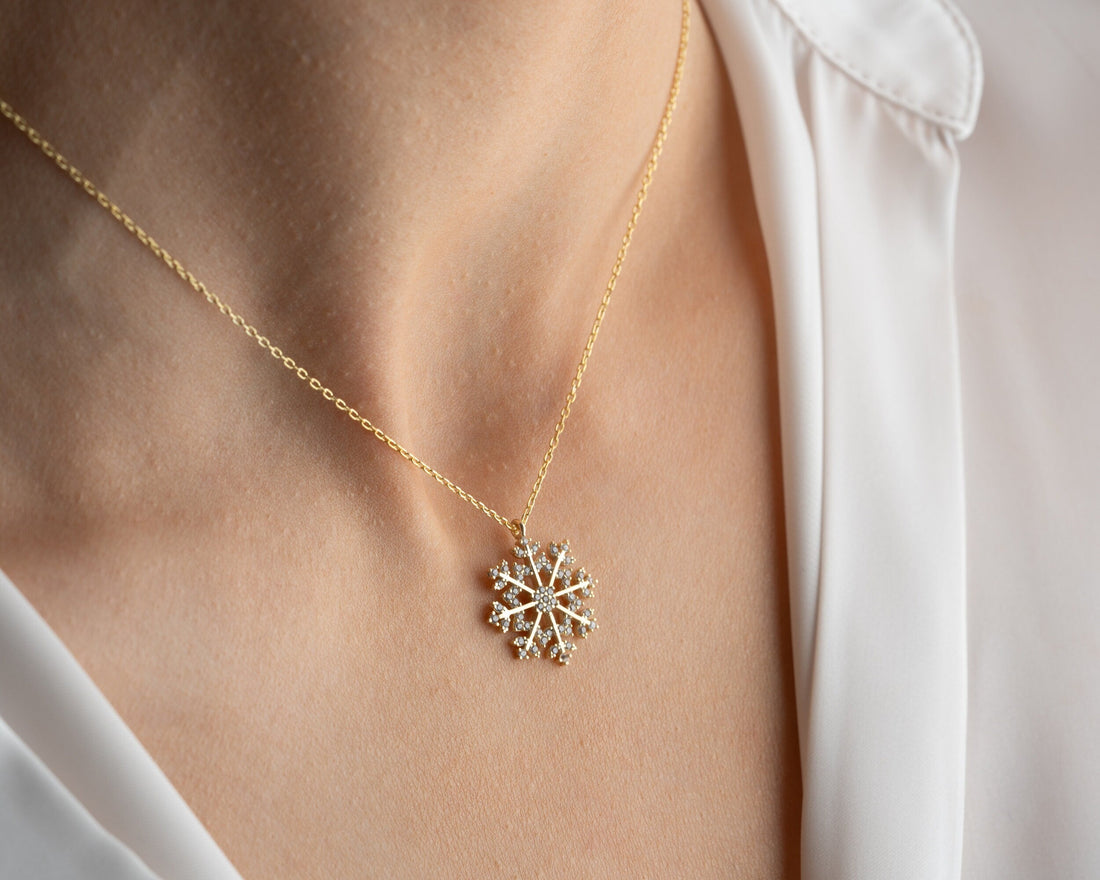 Round Cut Moissanite Diamond Snowflake Pendant for Women