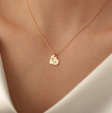 Letter Engraved Heart Necklace in 14K Solid Gold