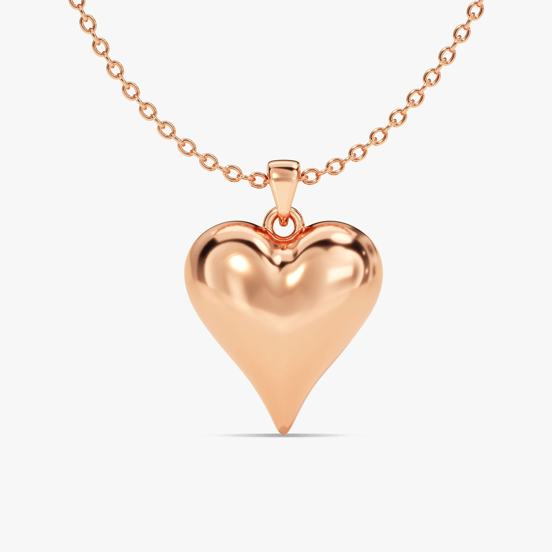 Puffed Heart 14K Solid Gold Necklace for Valentine's Day Gift