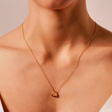 Open Heart Necklace in 14K Solid Gold for Valentine's Day Gift