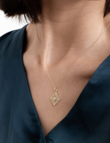 Rhombus art deco Diamond Pendant for Women in Gold