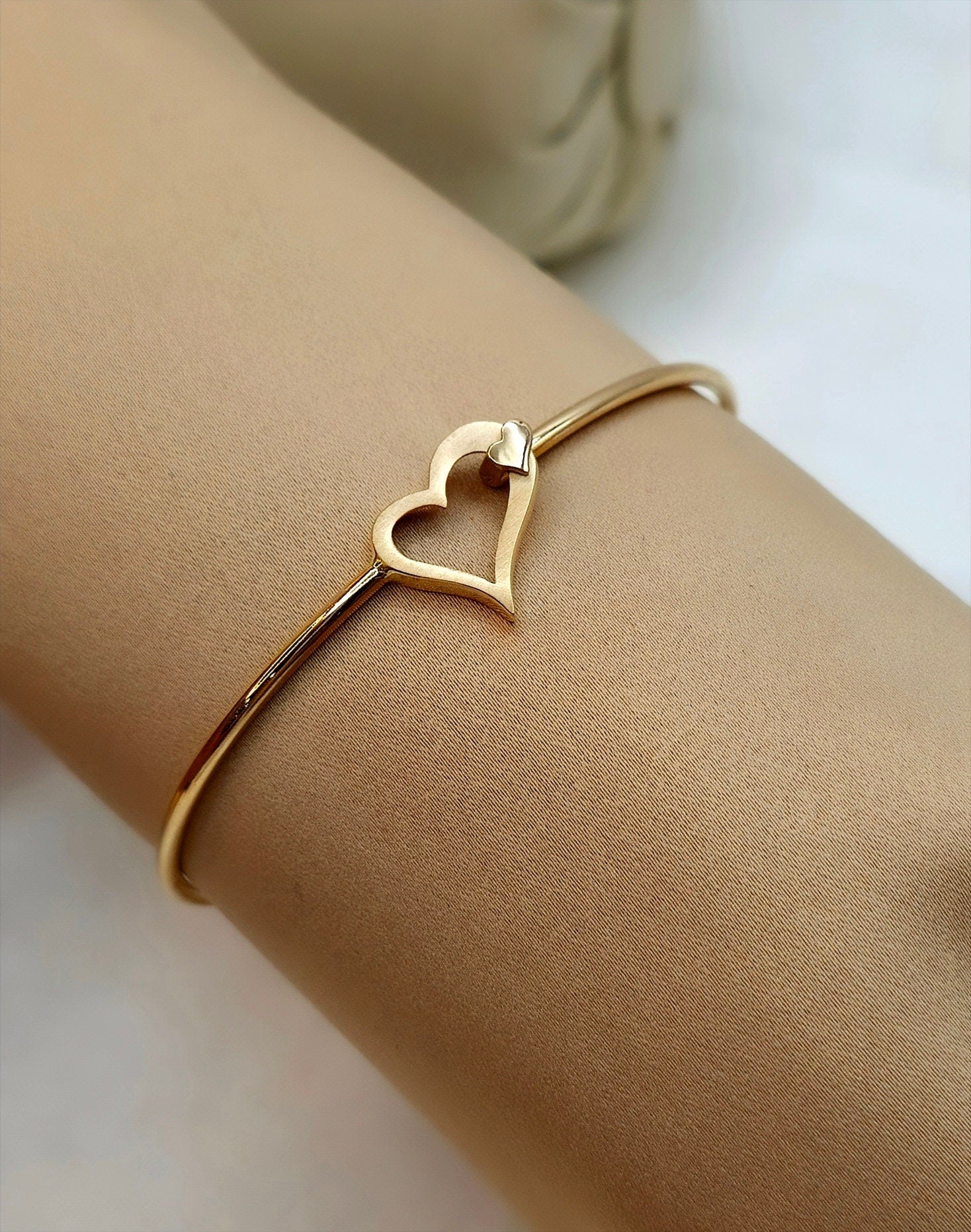 14K Solid Gold Cuff Bangle Bracelet for Birthday Gift for Her