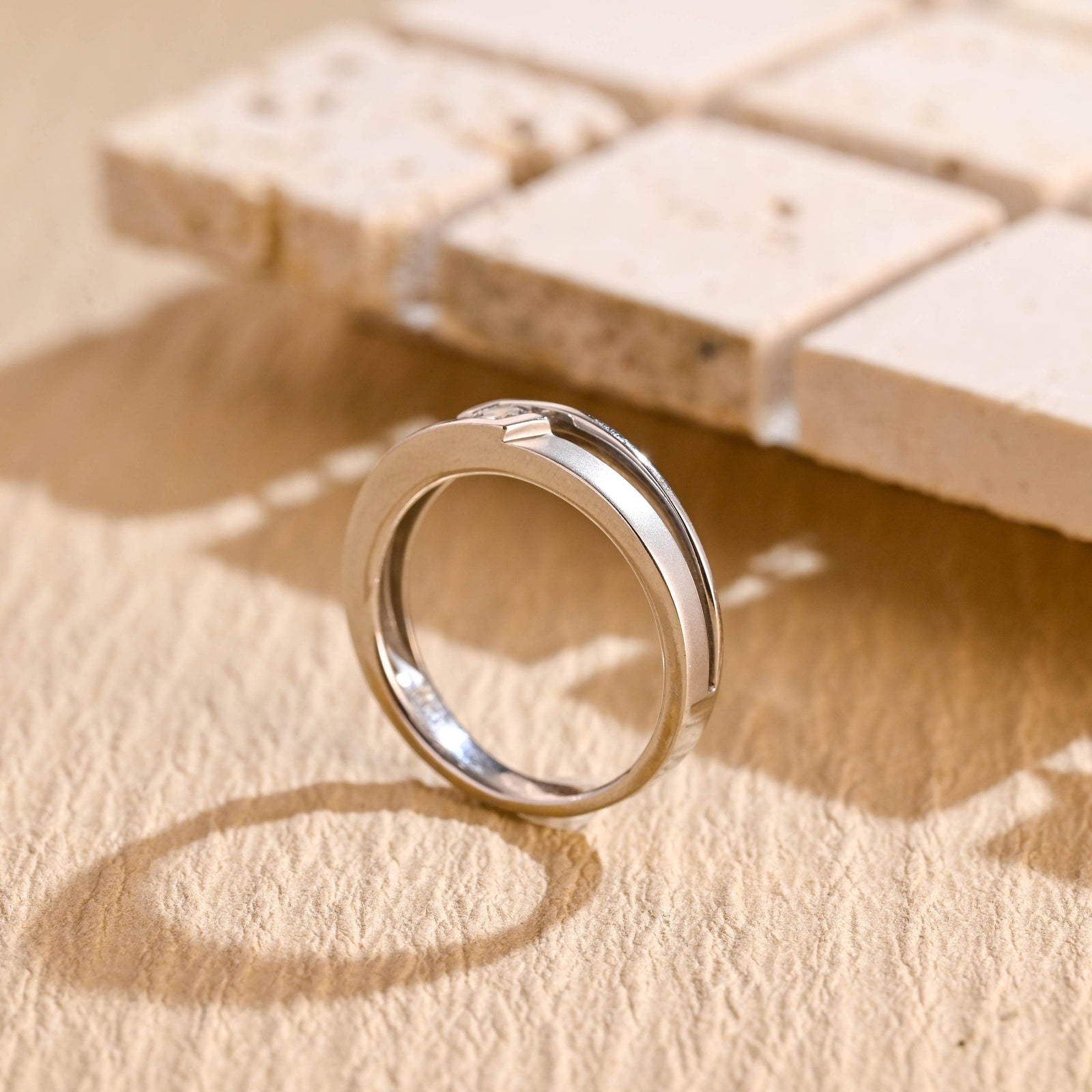 0.01CT Round Cut Minimalist Lab Grown Men's Wedding Band in Solid Gold
