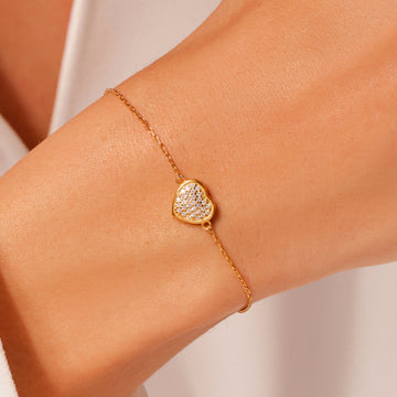 Pave Set Diamond Heart Bracelet in 14k Gold for Valentine Gift