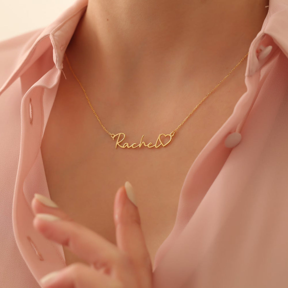 Gold Plated Personalized Name with Heart Necklace for Her