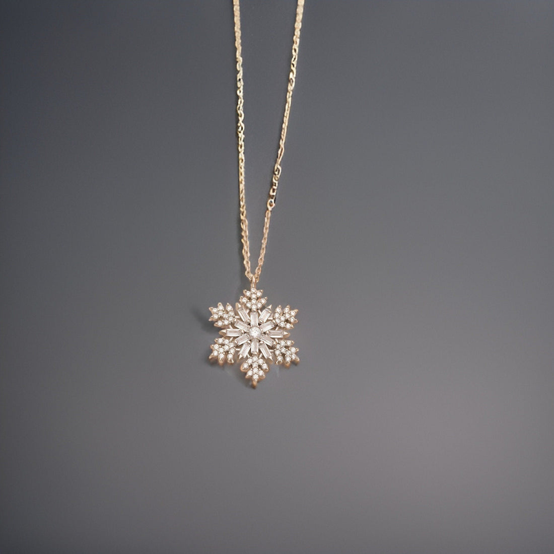 0.80 TCW Round & Baguette Cut Snow Flake Moissanite Diamond Necklace