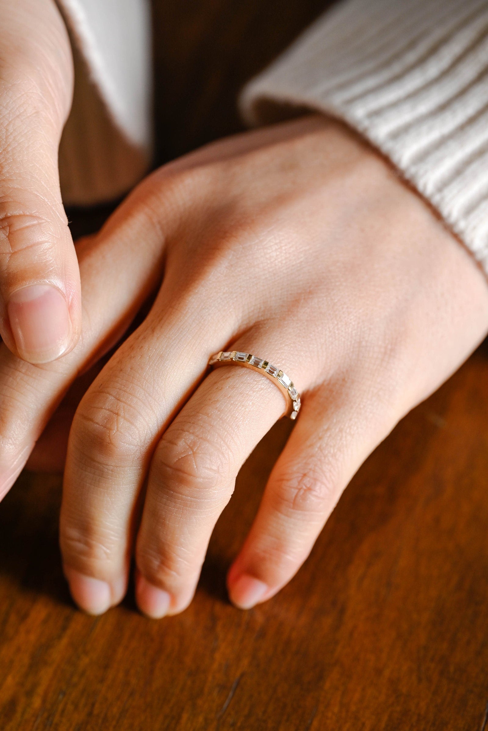 0.65CT Baguette Cut Bar CVD EF/VVS Diamond Wedding Band For Women