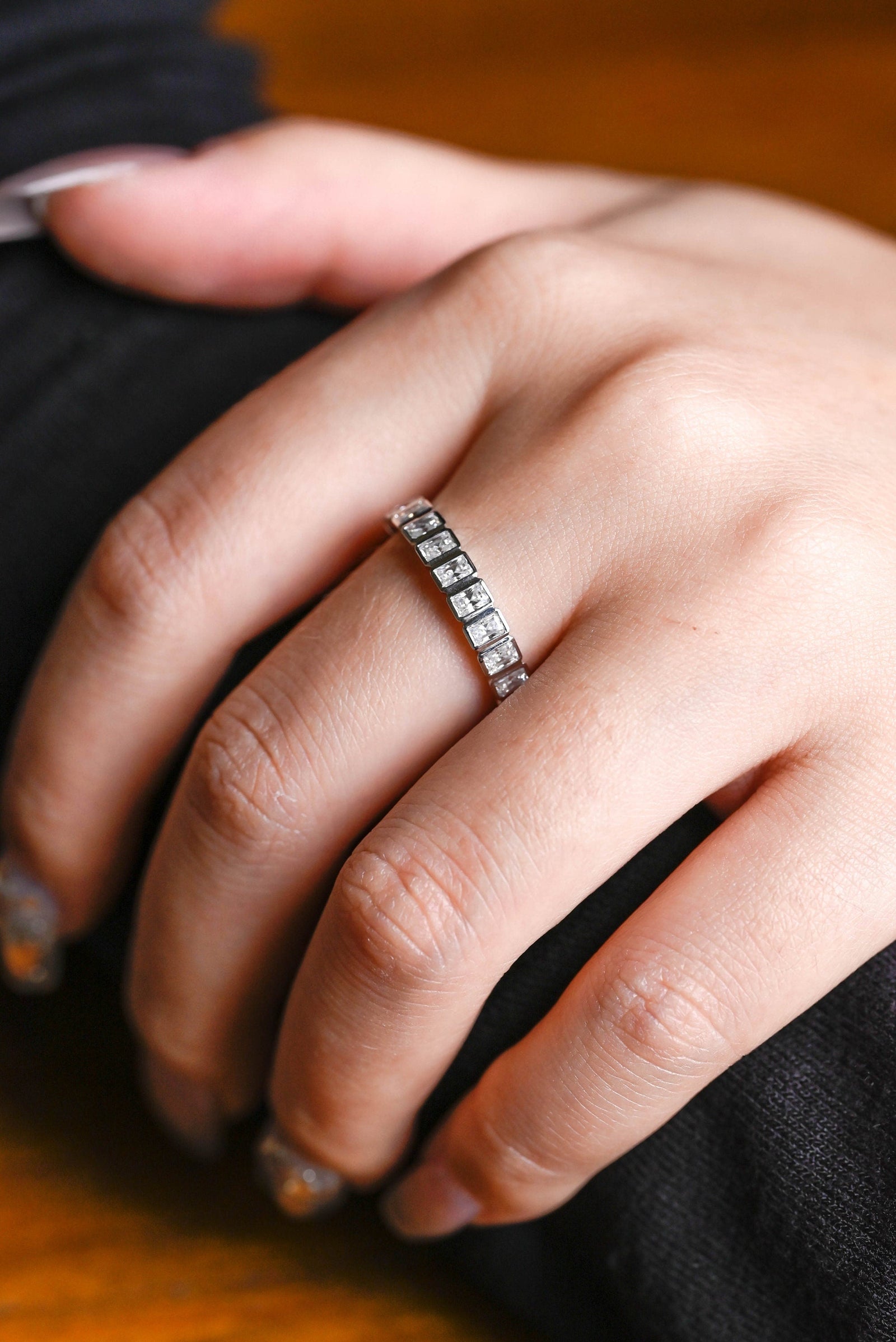 2.5CT Radiant Cut Bezel CVD EF/VVS Diamond Eternity Wedding Band For Her